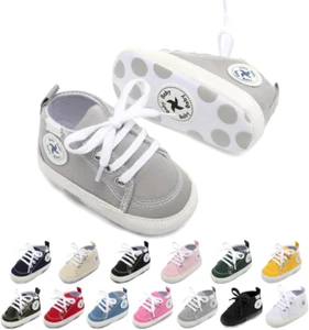 Baby Girls Boys Shoes Soft Anti-Slip Sole Newborn First Walkers Star High Top Ca - Picture 1 of 12