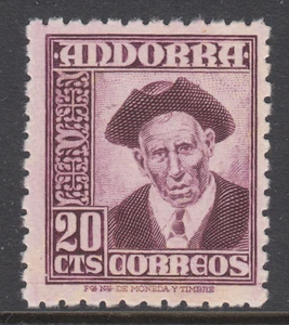 Andorra, Spanish Sc 40 MNH. 1948 20c brown violet definitive, fresh, bright - Picture 1 of 1