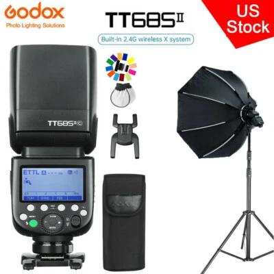US Godox TT685II-C 2.4G TTL Speedlite Flash Light+90cm Softbox Stand for Canon - Image 1 of 4