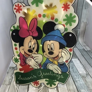 VTG Christmas Mickey Minnie Mouse Seasons Greetings Light Up 15” Window Hanger - Picture 1 of 15