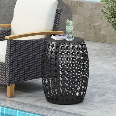 16.54 Inch Metal Outdoor Side Table End Table Patio Garden Accent Table Black - Image 1 of 4