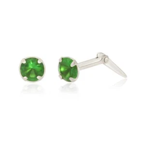 Sterling silver 3mm round emerald Andralok stud earrings / Gift box - Picture 1 of 4