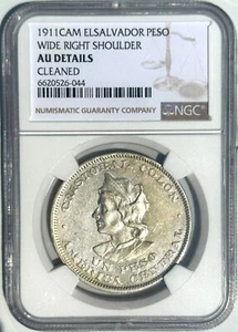 1911 El Salvador Silver Peso – NGC AU Details Rare Wide Right Shoulder Variety - Picture 1 of 4