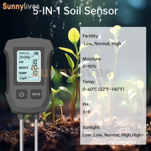 5-in-1 Digital PH Soil Tester LCD Moisture Plant Water Temperature Light Meter - Picture 1 of 14