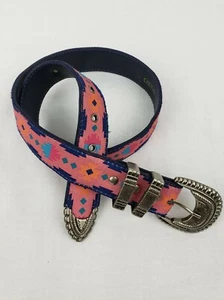 Vtg Nuovo Pink Blue Western Cowgirl Southwest Aztec Design Belt 32" Rockabilly - Picture 1 of 6
