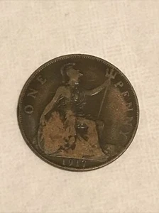 1917 Great Britain King George V One Penny Coin 🇬🇧 WWI Era Really Nice! - Picture 1 of 2