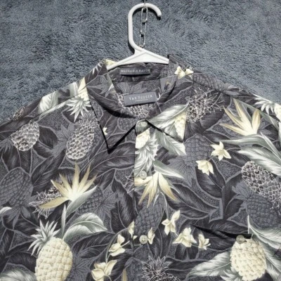 Van Heusen Hawaiian Shirt Mens L Black Rayon Tropical Pineapple Floral DadBod - Image 1 of 4