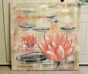 SEEROSEN 50cmx 50cm, Deko Kunst gemalt abstrakt Kunst Bild    Christiane Schwarz - Bild 1 von 4