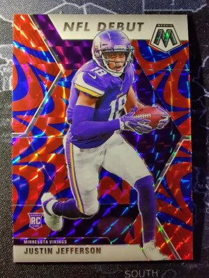 Justin Jefferson Red Blue Prizm Rookie Card NFL Debut  Mosaic 2020 Vikings #270 - Image 1 of 4