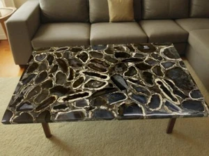 Mesa de comedor de piedra de ágata negra de 36"x24" hecha a mano encimera de piedras preciosas decoración del hogar - Imagen 1 de 6