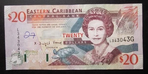 EASTERN CARIBBEAN $20 TWENTY DOLLARS 2003 BANKNOTE GRENADA XF (writing) Note - Picture 1 of 2
