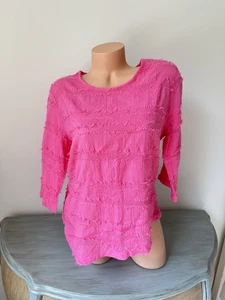 Lulu B Pink Top Womens M 3/4 Sleeve Embroidered Fringe Crepe Light Cotton Angled - Picture 1 of 9