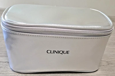 NEW Clinique Makeup silver faux Leather Bag  Medium Train Case limited - Image 1 of 3