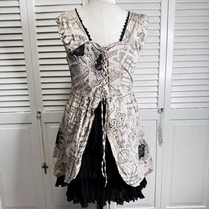 HOT TOPIC HARRY POTTER MARAUDER’S MAP DRESS SIZE XXL CORSET TIE EMPIRE WAIST - Picture 1 of 14