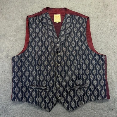 Wah Maker Mens Vest XL Red Blue Paisley Brocade Western Frontier Button Up USA - Image 1 of 4