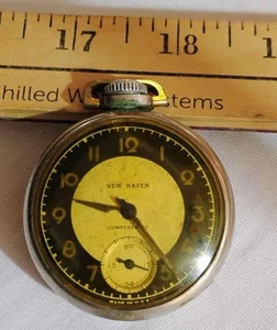 1940er New Haven Compensated Luminous "Dollar" Taschenuhr *nicht funktionstüchtig* - Bild 1 von 7