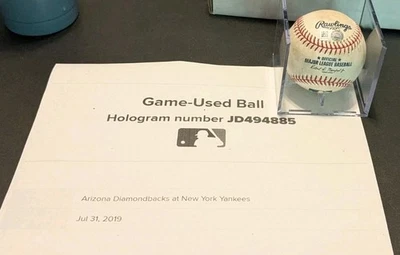 2019 New York Yankees vs Arizona Diamondbacks Game Used Baseball MLB Holo - Image 1 of 4