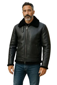 Chaqueta de vuelo bombardero de cuero de oveja de piel de oveja real negra B3 de aviador para hombre - Imagen 1 de 8