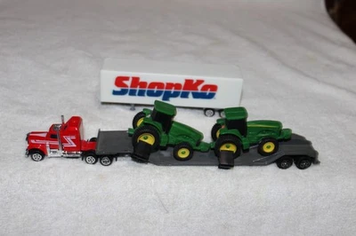 1/64 SEMI W/TRAILER & 2 JOHN DEERE TRACTOR & SHOPCO TRAILER - Image 1 of 4