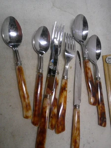 2 Sets 4 (8) tlg. GALAXIE Bakelit Besteck 50er Jahre Vintage Marmoriert Braun Kuh MB - Bild 1 von 8