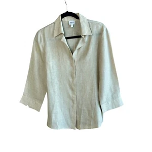 Armani Collezioni Beige Tan Flax Linen Blouse Size 8 - Picture 1 of 7
