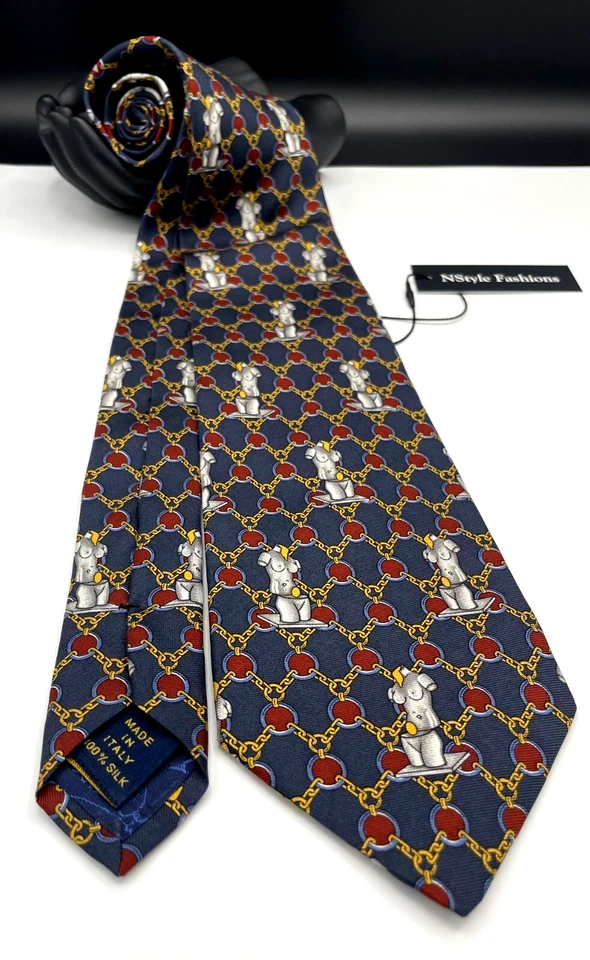 Corbata 100 % seda La Venus Spatiale para hombre ~ azul ~ rejilla de cadena ~ ¡Hecha en Italia! Foto 1 de 4
