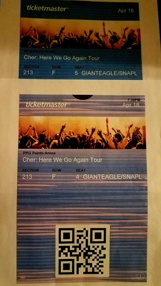 Cher Tickets (2) Pittsburgh April 18th / only the pair, no single ticket offered - Image 1 of 1