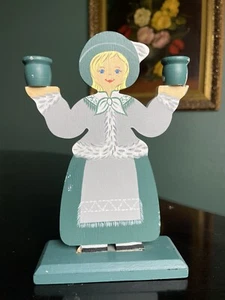 Vintage AJA Design Volkskunst Holz skandinavisch schwedisch Mädchen Kerzenhalter 6" x 8" - Bild 1 von 11