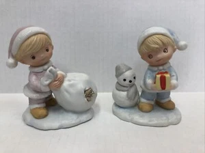 Homco Christmas Figurines Children #5613 Porcelain Vintage Set of 2 Snowman Gift - Picture 1 of 5
