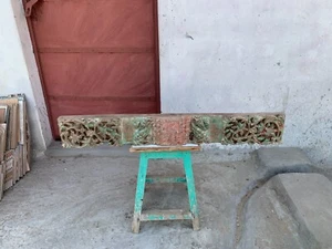 Antique Handcrafted Wooden Floral Pattern Carved Wall Hanging Temple Door Panel - Picture 1 of 8