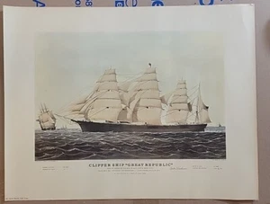 VINTAGE CLIPPER SHIP GREAT REPUBLIC LITHO PRINT BY J.B. SMITH & SON, BROOKLYN - Picture 1 of 5