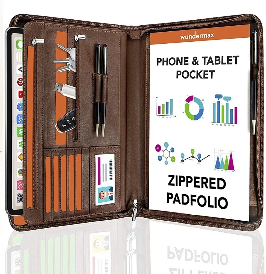 Padfolio Portfolio Binder – 3-Ring Vegan Leather Business 3 Ring Binder Brown