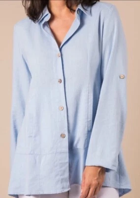 Top de bolsillo con botones Simply Noelle azul lino talla L/XL 12-14 ajuste suelto Foto 1 de 4