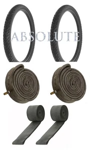 2 ALTALINE 26 X 2.125 BLACK BICYCLE SLICK TIRES W/HEAVYDUTY TUBES & RIIMSTRIPS. - Picture 1 of 1