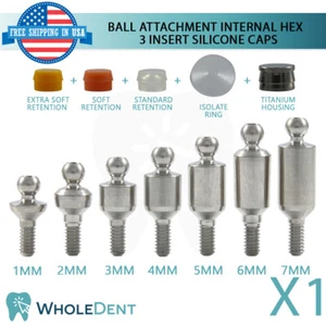 X1 Ball Overdenture Attachment Abutment 3 Insert Silicone Caps Set Int Hex - Picture 1 of 3
