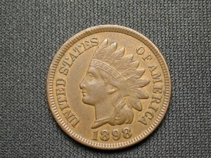 OLD COIN SALE!! AU 1898 INDIAN HEAD CENT PENNY w/ DIAMONDS & FULL LIBERTY #138 - Picture 1 of 2