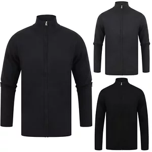 Mens Knitted Funnel Neck Full Zip Zip Long Sleeve Jumper Cardigan Sweater Top - Picture 1 of 7