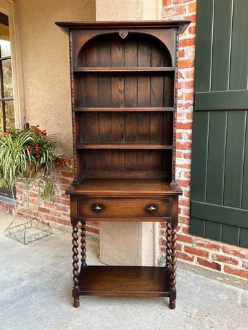 Vintage English Welsh Dresser PETITE Sideboard Barley Twist Oak Arts and Crafts Cover