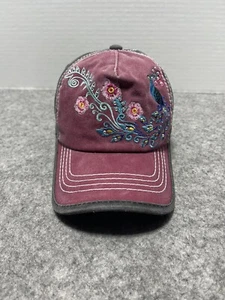 Women's Red Gray Bedazzled rhinestone Embroidery Flowers Cute Pretty Hat Pitbull - Picture 1 of 12
