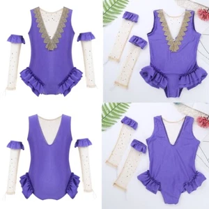 Kids Girls Suit Bodysuit Outfit With Arm Sleeves Set Two Piece Party Ruffles - Picture 1 of 19