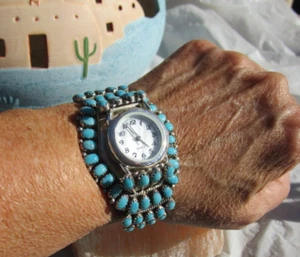 Native American Navajo Uhr Sterlingsilber Türkis Petit Point Style signiert - Bild 1 von 6