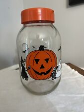 Vintage Carlton Glass Halloween Candy Glass Jar Plastic Orange Lid 1 Liter USA.