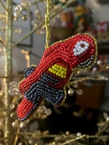 Beaded Christmas Ornament by Sudha for Neimans Colorful PARROT, 4" x 2" NWT $28 - Picture 1 of 6