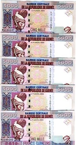 LOTE Guinea, 5 x 5000 (5.000) francos, 2012, P-41 (41b), unc - Imagen 1 de 1