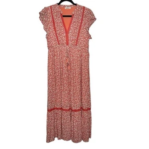 In Loom Ditzy Floral Print Maxi Dress w/Lace Details-Ruffle Hemline Sz L - Picture 1 of 15