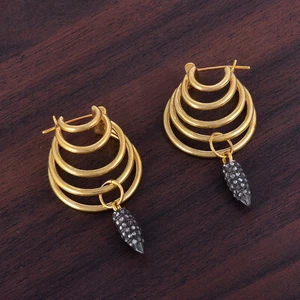 0.58 Ct Diamond Pave 925 Silver Dangle Earrings 14K Gold Women's Gift Jewelry - Picture 1 of 3