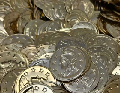 Pack of 50 Spartan Head Faux Coins Gold Tone Thin Metal Craft Pieces Charms - Image 1 of 3