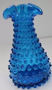 Vintage azurblau Toskana Zena Hobnail Art Glas Vase dicker Boden 1960 MCM 9 Zoll - Bild 1 von 5
