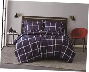 Twin XL 2-Piece Microfiber Duvet Cover + Twin/Twin XL White/Navy Duvet Set - Picture 1 of 4