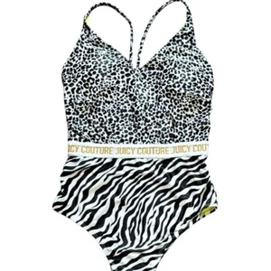 Juicy Couture Deep V One Piece Animal Print Logo Swimsuit XL NWOT - Picture 1 of 10